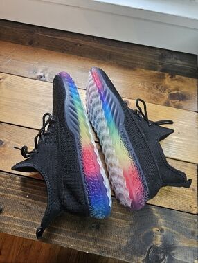 Brand New Never Worn Wanted Black Knit Sneakers with Rainbow Sole